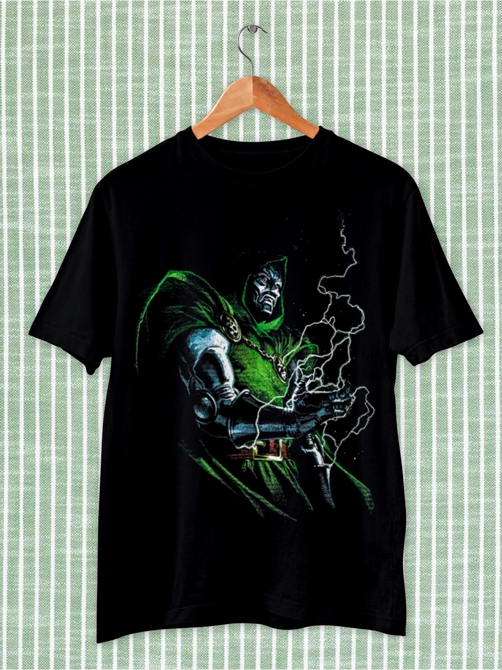 Men's Black Graphic Tee with Green Villain Illustration